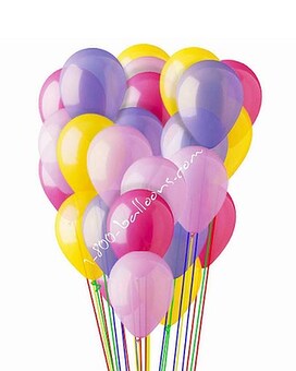 100 Pink, Hot Pink, Lavender & Yellow Latex Balloon size,  inches height and  inches wide.