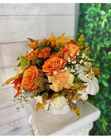 Pearly Pumpkin Flower Arrangement