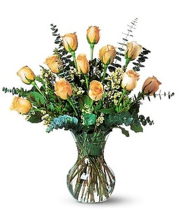 A Dozen Pale Peach Roses Flower Arrangement