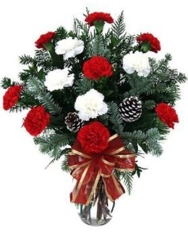 Christmas Carnations by Lovebird Flowers Flower Arrangement