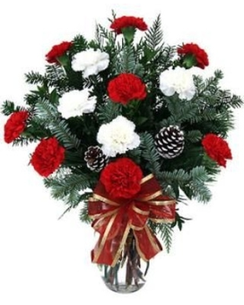 Christmas Carnations by Lovebird Flowers Flower Arrangement