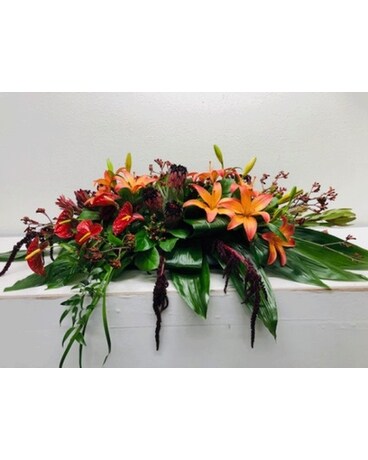 Casket Bouquet w/Tropical Flowers Sympathy Arrangement