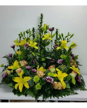 Urn Bouquet w/Lilies Sympathy Arrangement