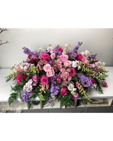 Casket Bouquet w/Pink Flowers Sympathy Arrangement