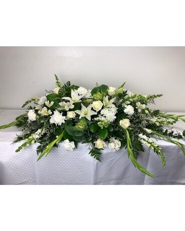 Casket Bouquet w/White Flowers Sympathy Arrangement