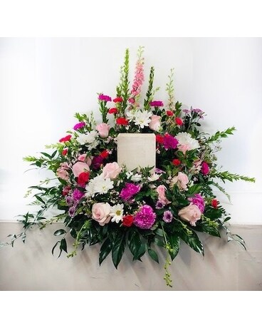 Urn/Photo Bouquet with Pink Flowers Sympathy Arrangement