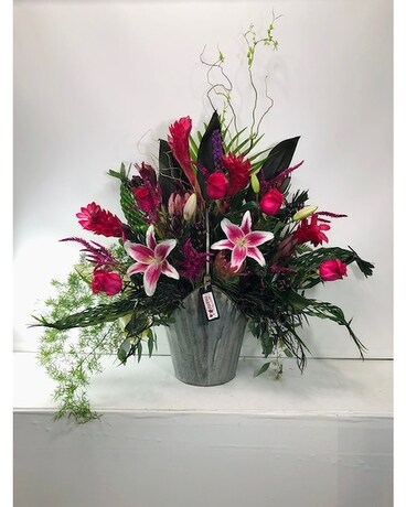 Island Beauty Tin Basket Flower Arrangement