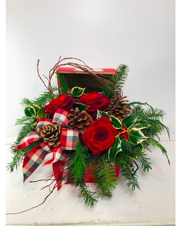 Cigar Box Holiday Arrangement Flower Arrangement