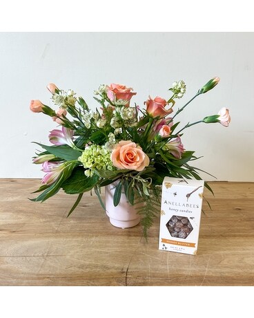 Pretty in Pastels + Treats Flower Arrangement