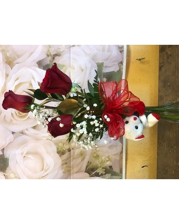 3 ROSES IN A VASE WITH BEAR( Bear is designer choi Flower Arrangement