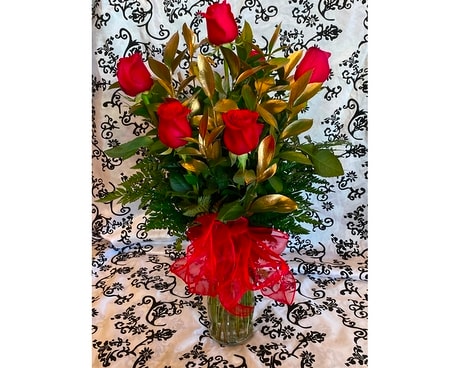 6 RED ROSES MODERN LOOK Flower Arrangement