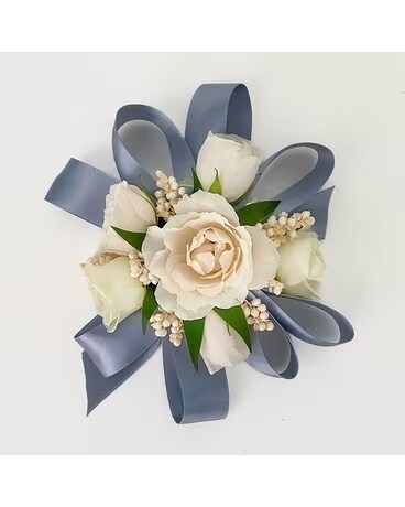 Fresh Corsage/ Dusty Blue Ribbon Flowers