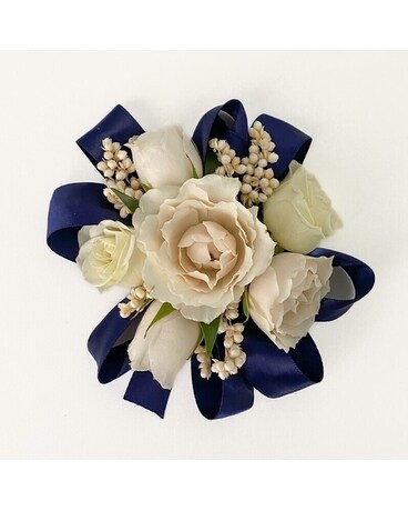 Fresh Corsage/ Navy Ribbon Flowers