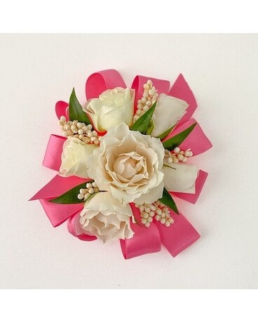 Fresh Corsage/  Hot Pink Ribbon Flowers