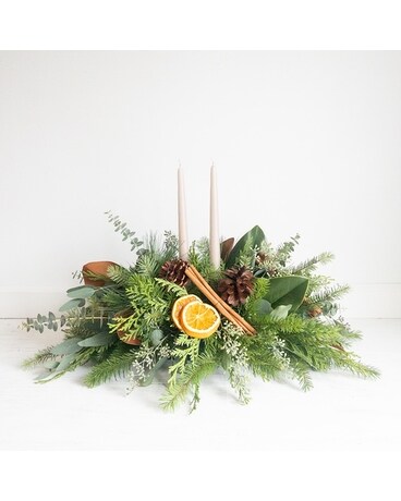 Cozy Citrus Cabin Centerpiece - Sweet & Petite Flowers