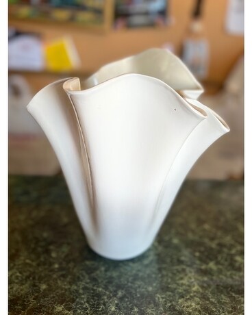 Pottery Wavy White Vase Flower Arrangement