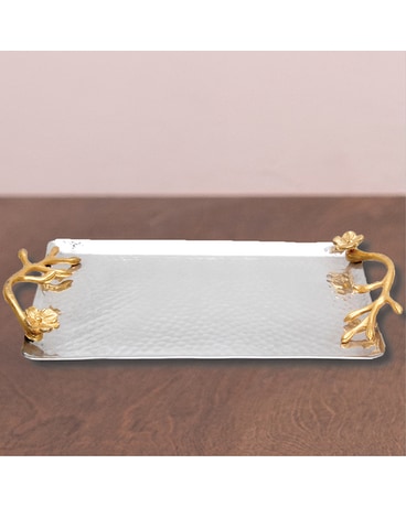 Stunning Gold Flower Handle Rect Tray Gifts