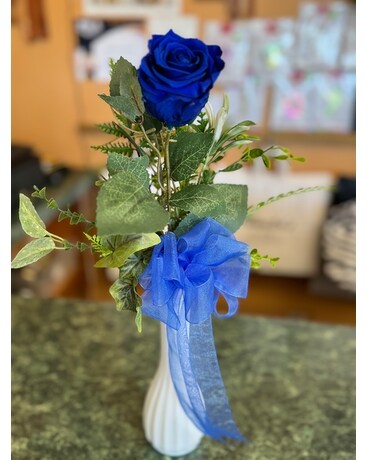 Preserved Blue Rose Bud Vase Flower Arrangement