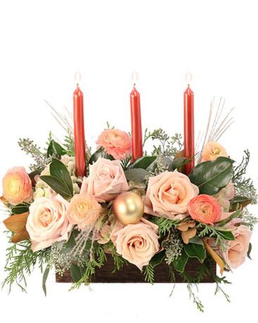 CALMING PEACH ROSES CENTERPIECE Flower Arrangement
