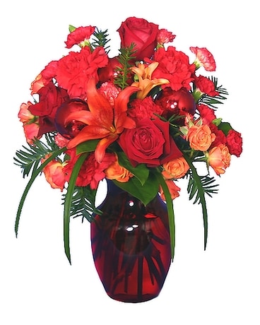 RUBY RED REGALIA FESTIVE FLOWERS Flower Arrangement