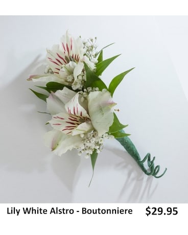 Lily White Alstro Boutonniere Flower Arrangement