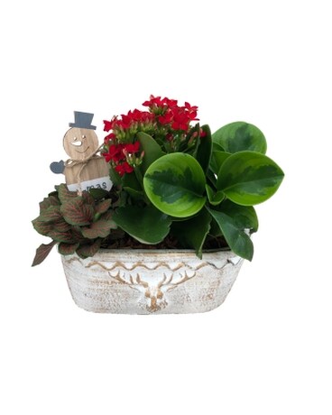 Snowman Planter Flower Arrangement