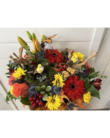 Birdies Fall Garden Flower Arrangement