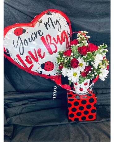 Lady Bug Mug With Flowers Flower Arrangement