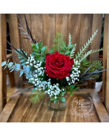 Winter Rose Bud Vase Flower Arrangement