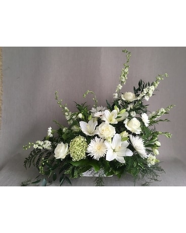 Serenity Tribute in White Flower Arrangement