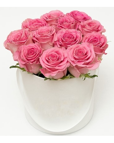 Dozen Gift Boxed Pink Roses Flower Arrangement