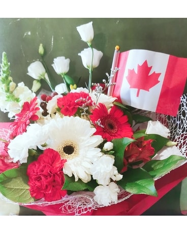 Happy Canada! Designer Choice Wrapped Bouquet Flower Arrangement