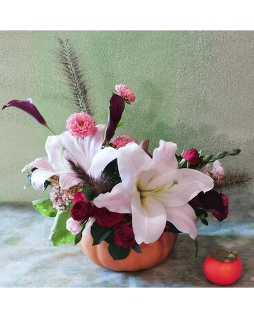 Designer Choice Flower Arrangement  in Pumpkin Flower Arrangement