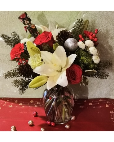 Designer Choice - Seasonal Greeting in Vase Flower Arrangement