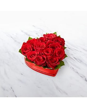 Sally's Red Roses Heart Box Flower Arrangement