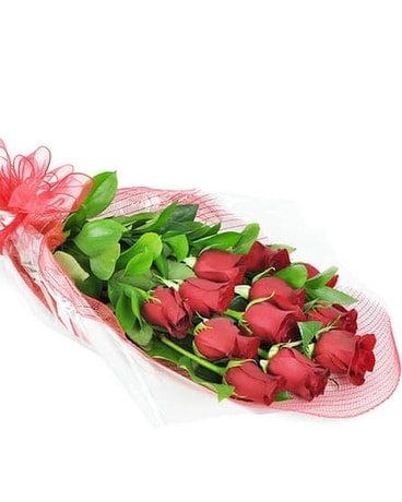 Perfect Wrapped Long-Stemmed Red Roses Bouquet