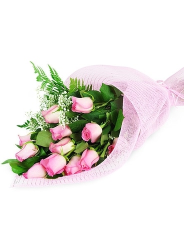 Perfect Wrapped Long-Stemmed Pink Roses Bouquet