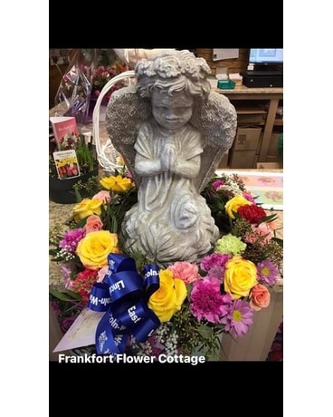 Large Girl Angel with Fresh Wreath Sympathy Arrangement