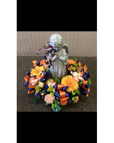 Boy angel w/ fresh floral wreath Funeral Arrangement