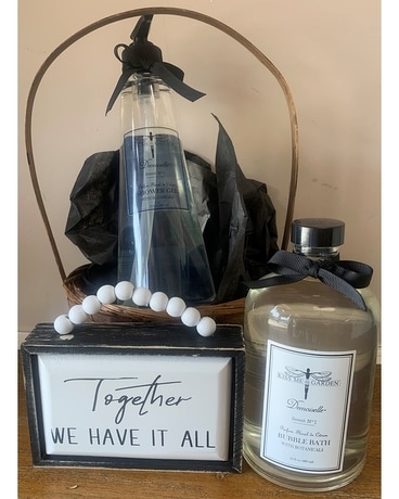 Luxury Bath Gift Basket size,  inches height and  inches wide.
