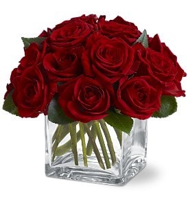 Gorgeous Red Roses in a modern cube arrangement 