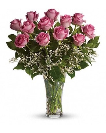 Make Me Blush - Dozen Long Stemmed Pink Roses Flower Arrangement