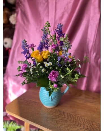 Boho Pitcher Bouquet Flower Arrangement