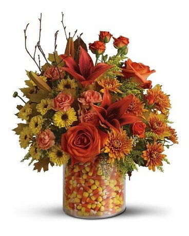 Telelfora Candy Corn Surprise Flower Arrangement