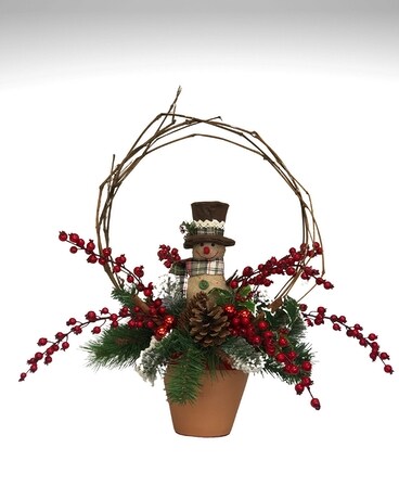 RUSTIC GARDEN SNOWMAN Flower Arrangement