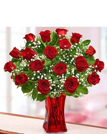 18 Blooming Love Premium Red Roses Flower Arrangement