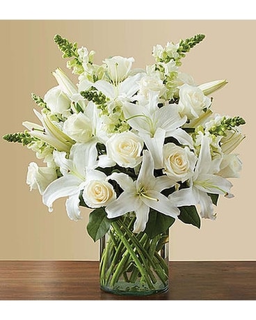 Classic All White Arrangemen for Sympathy Flower Arrangement