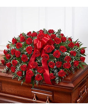 Red Rose Half Casket Cover Flower Arrangement