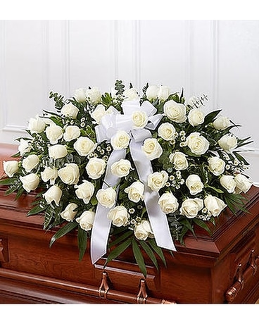 White Rose Half Casket Cover Flower Arrangement
