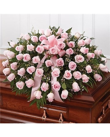 Pink Rose Half Casket Cover Flower Arrangement